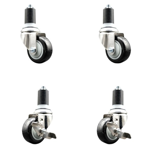 Service Caster 3 Inch 316SS Black Poly Swivel 1-5/8 Inch Expanding Stem Caster Brake SCC, 2PK SS316EX20S314-PPUB-BLK-2-TLB-2-158 - main